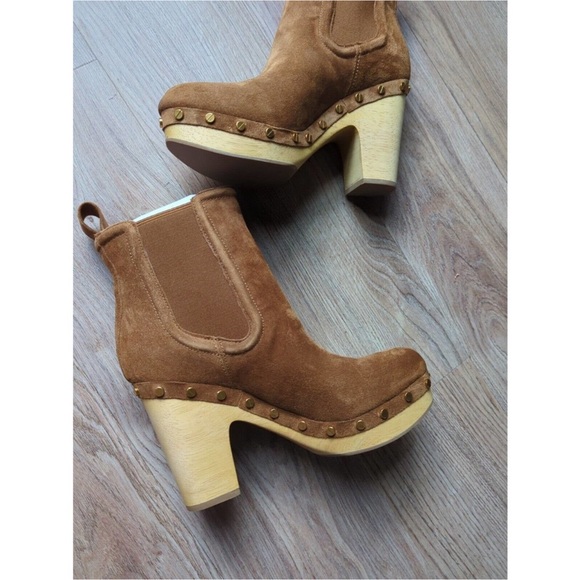 Veronica Beard Decker Suede Clog Chelsea Boots Booties 9.5 Chestnut
